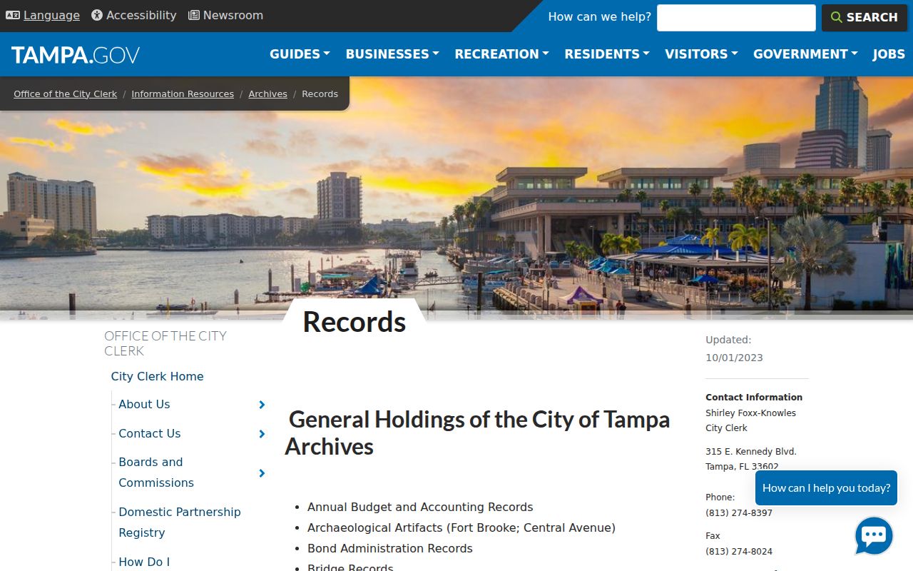 Tampa city directory companion records in City Archives