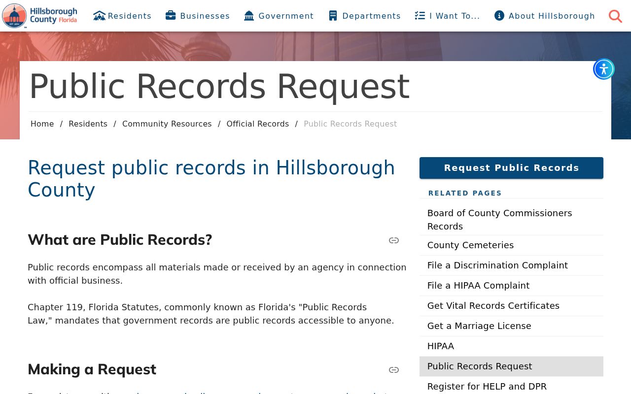 Tampa residents directory Hillsborough public records request