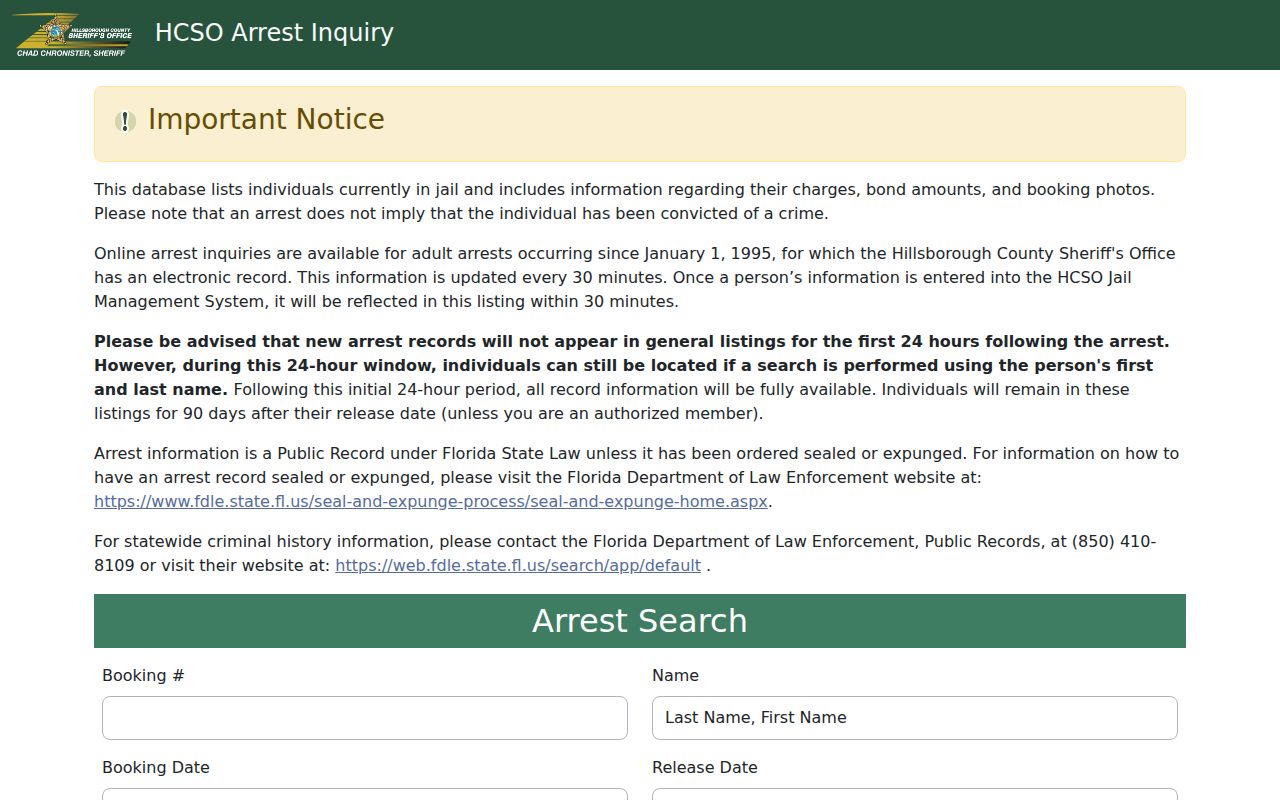 Tampa residents directory Hillsborough arrest inquiry