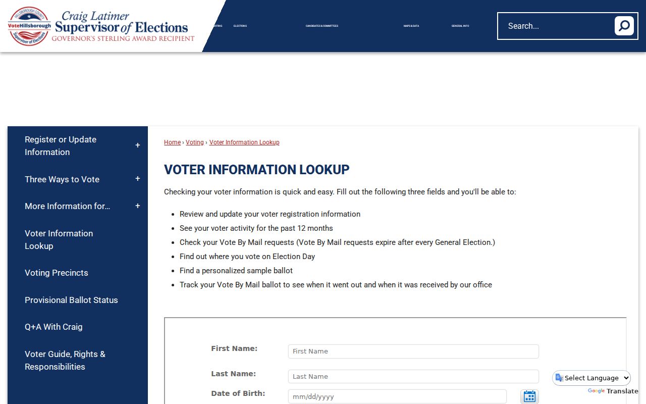 Tampa residents directory voter information lookup
