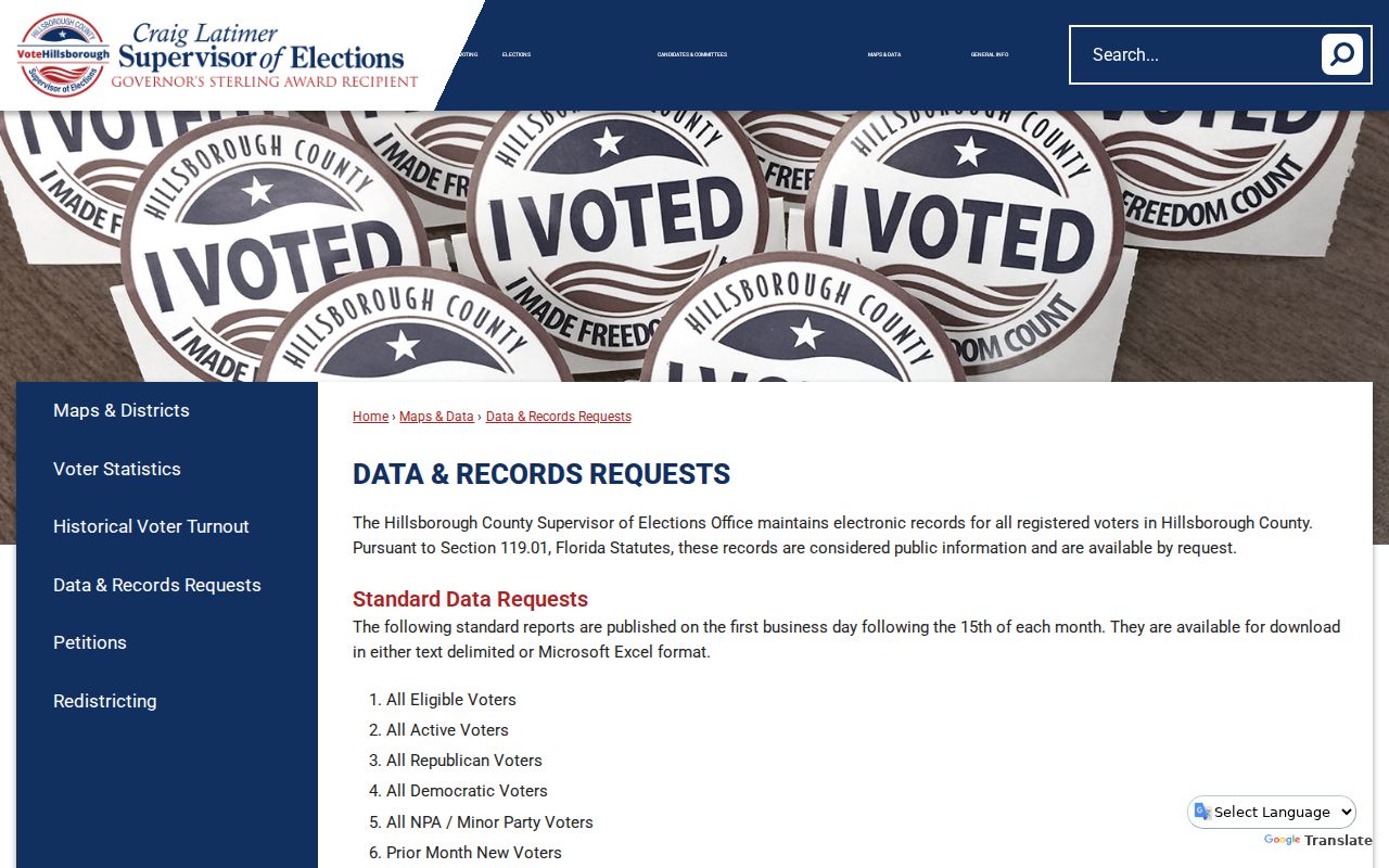 Hillsborough voter data request route for a lawful Tampa block study
