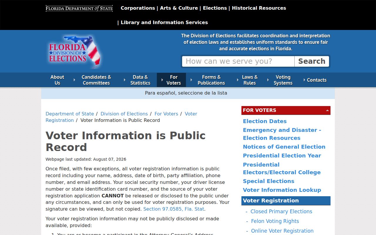 Florida voter privacy guidance for Tampa neighbor records