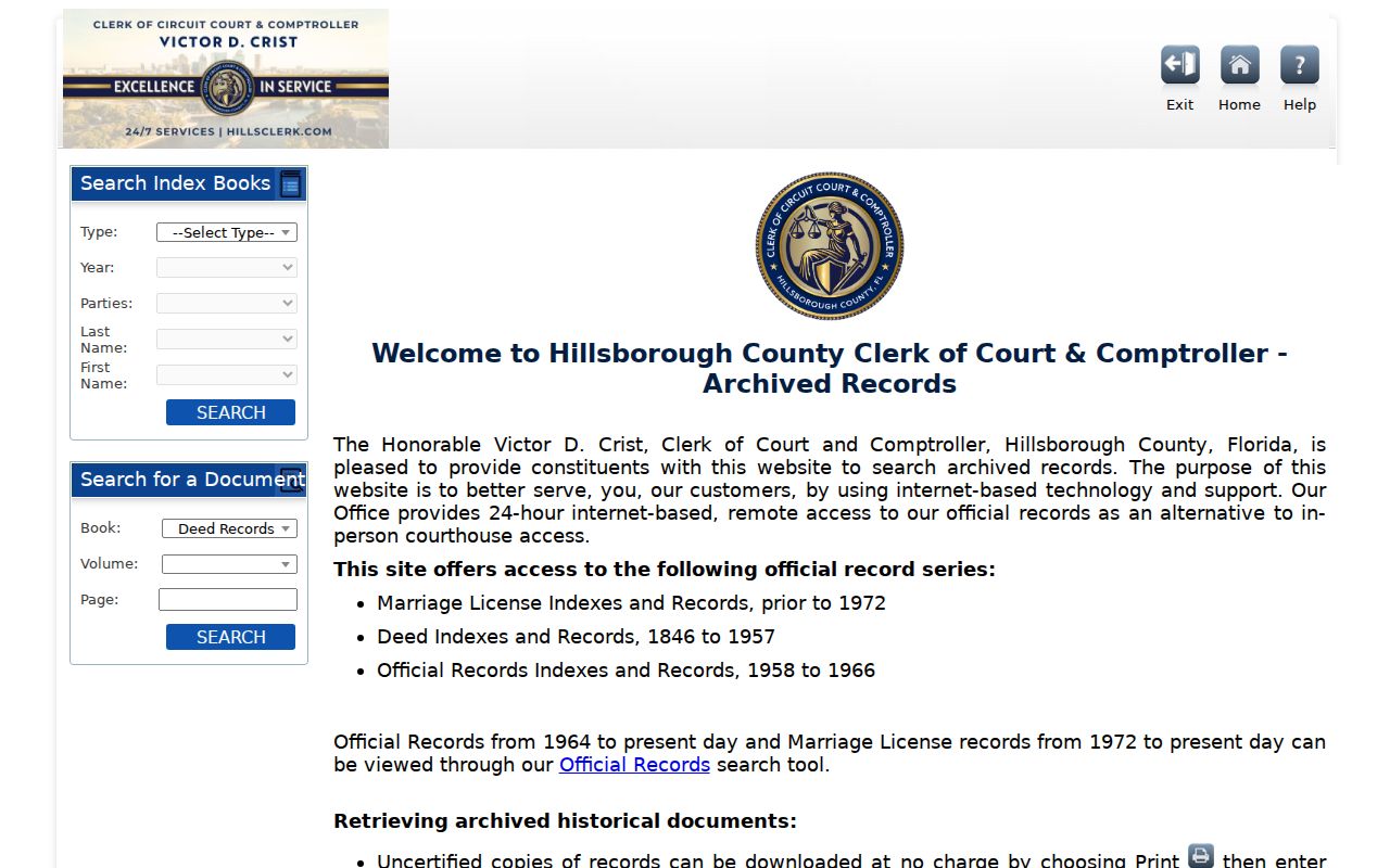 Historic deed index for Tampa address history