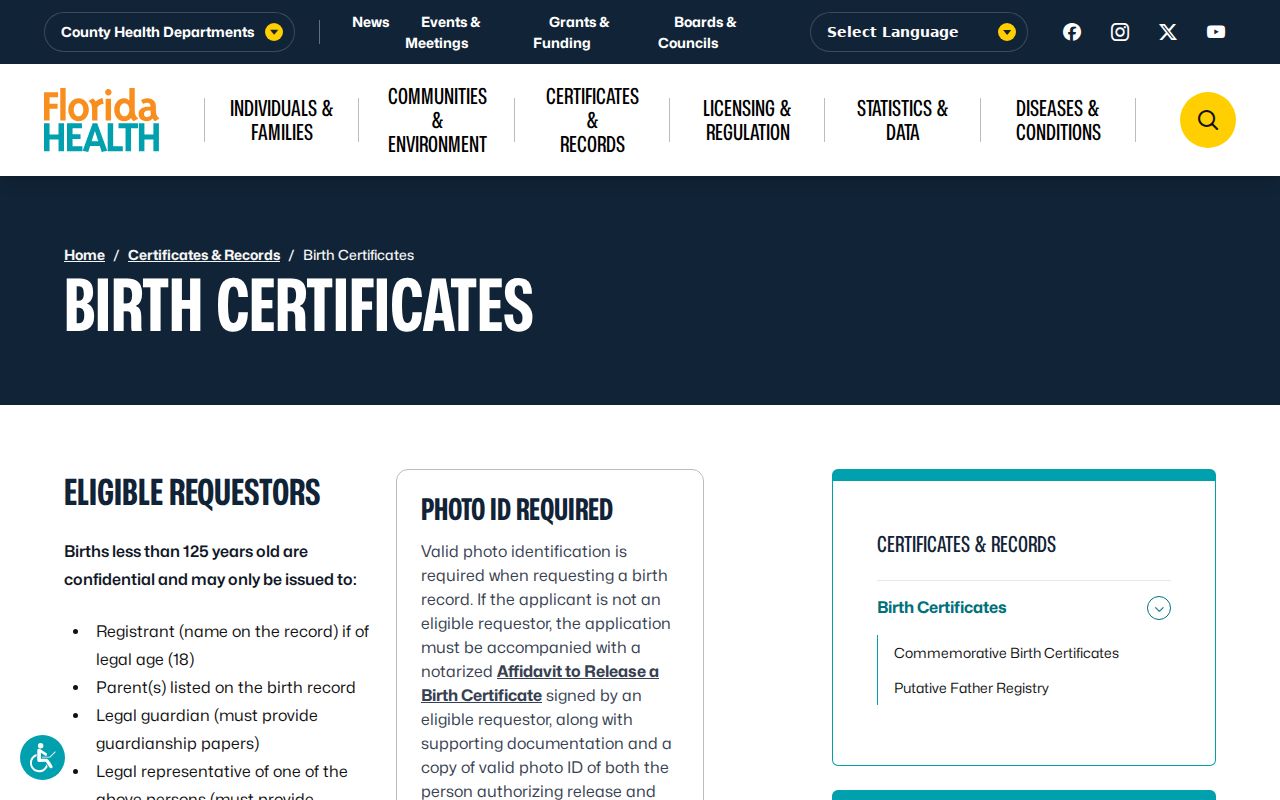 Tampa resident lookup using Florida birth certificate access