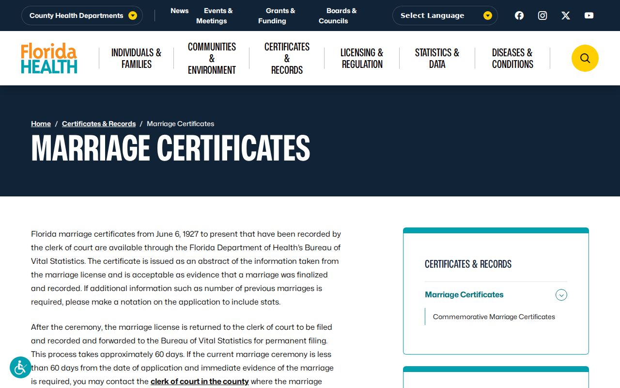 Tampa resident lookup with Florida marriage certificates