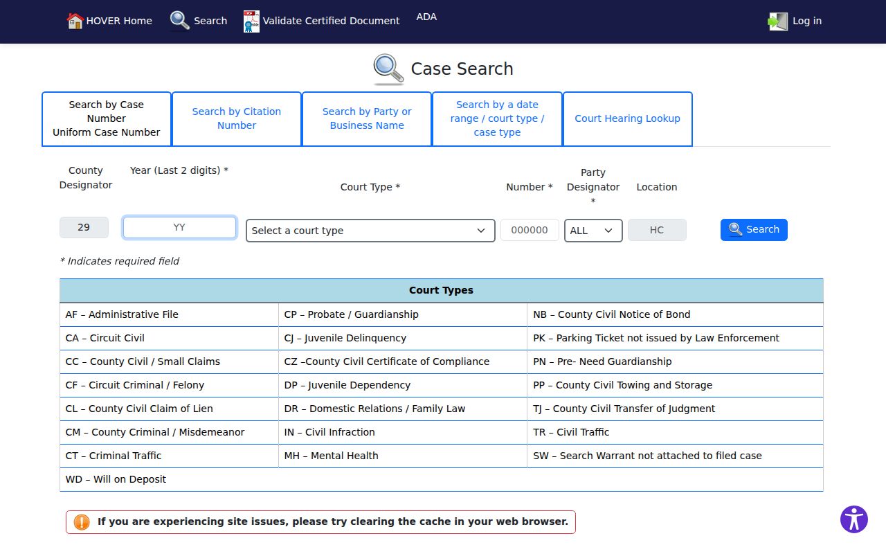 Tampa resident lookup in the Hillsborough HOVER court search
