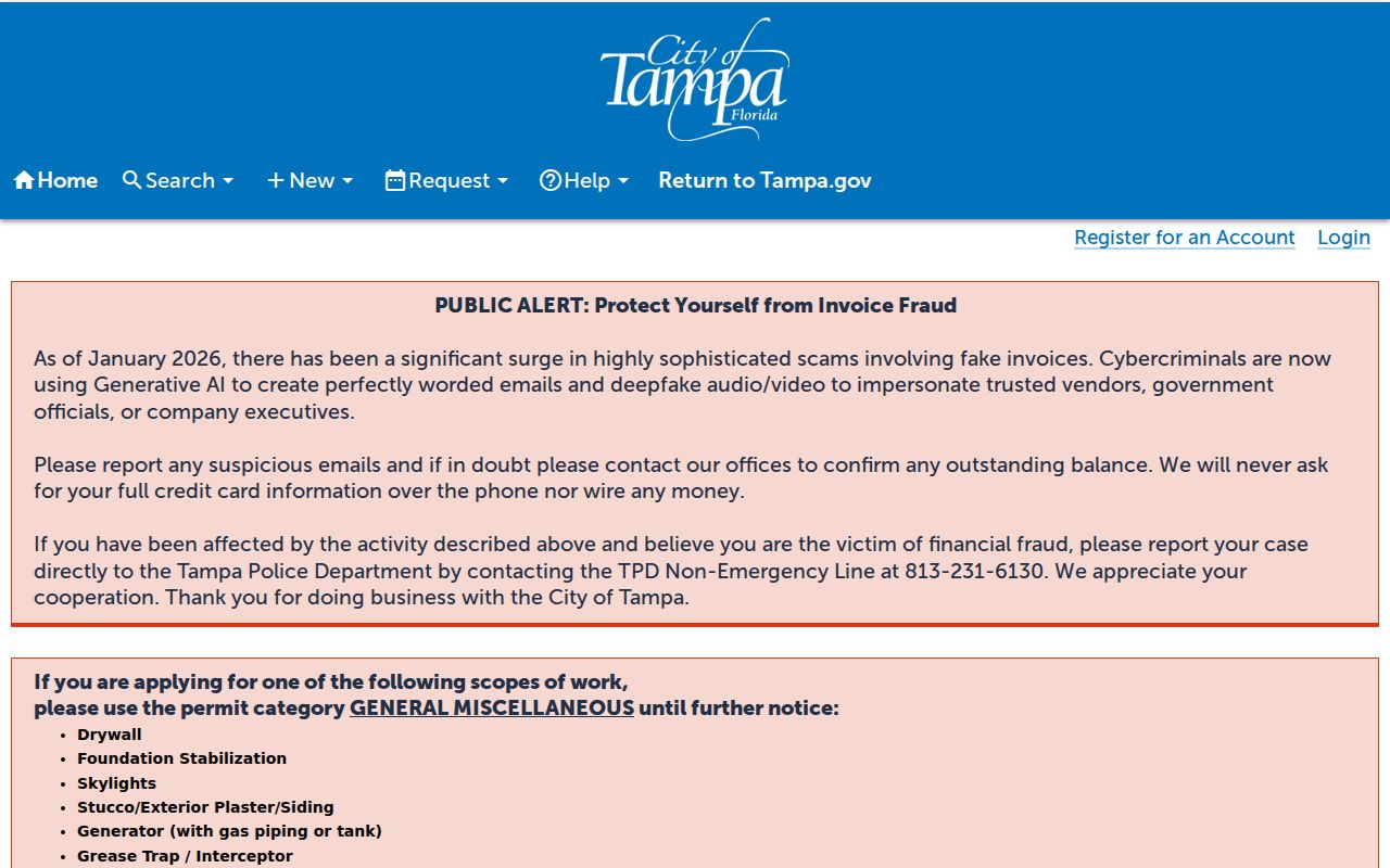 Tampa street directory permit and code search